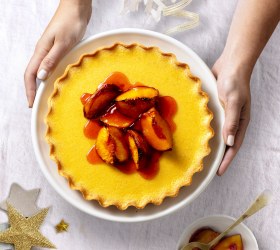 Christmas Spiced Custard Tart with Honey Roasted Peaches